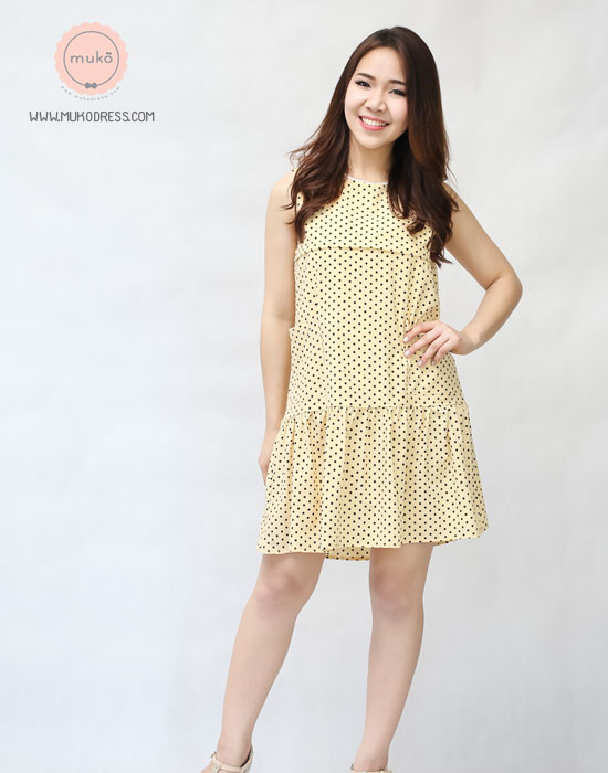 Muko Sundae เดรสเปิดให้นม คลุมท้อง FM01-001M เหลืองจุดดำ
