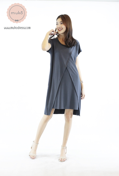 Muko Buttercup ชุดให้นม คลุมท้อง DR16-009 เทาเงาล้วน Muko Buttercup ชุดให้นม คลุมท้อง DR16-009 เทาเงาล้วน