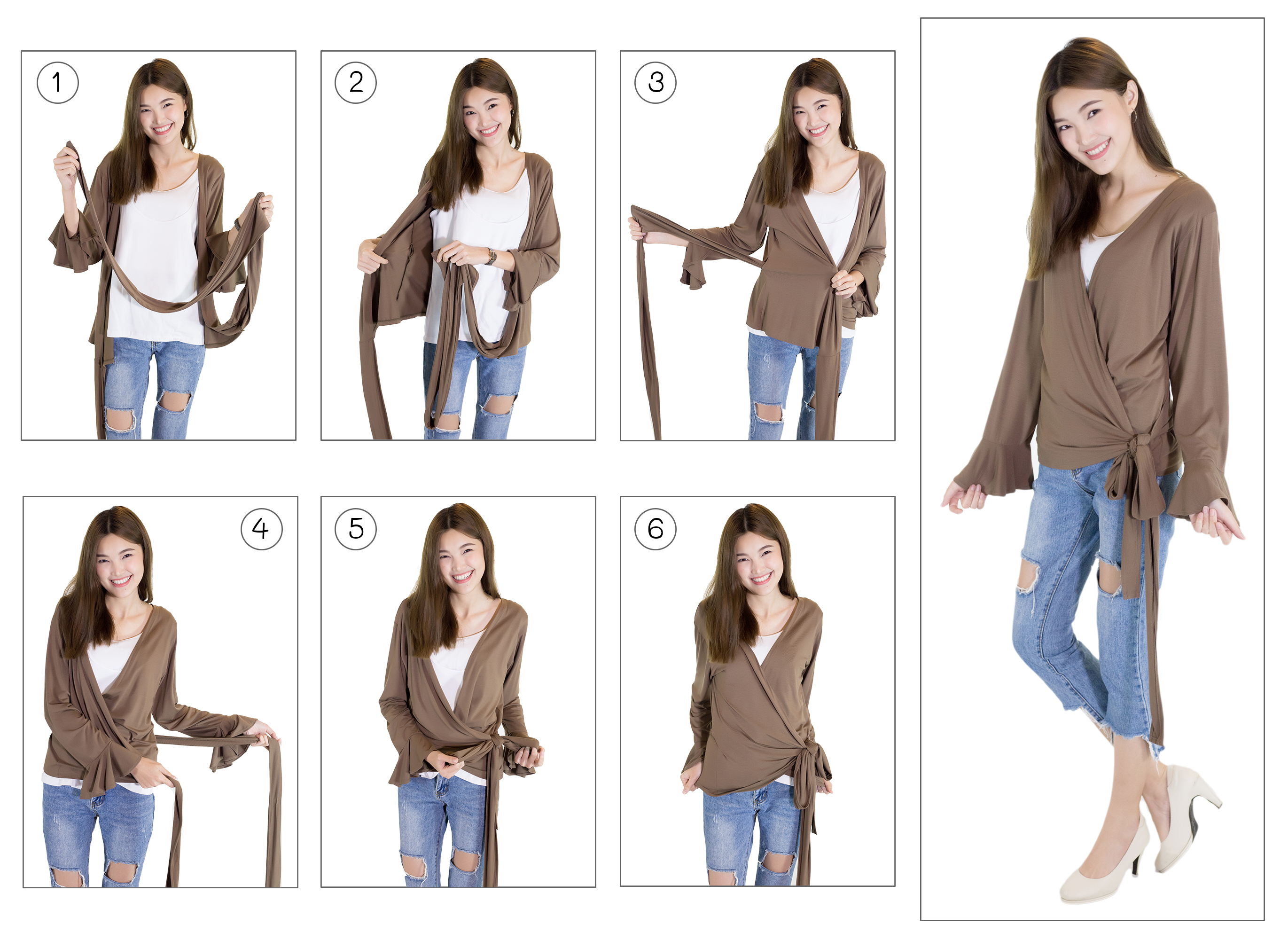 Muko Aubree Cardigan  เสื้อคลุมผ้า เอวเชือก AB07-002 สีเทาเข้ม