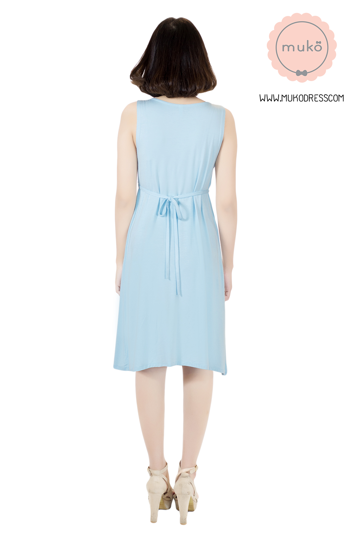 Muko Little Brownie (ชุดยาว 36”) เดรสให้นม คลุมท้อง DR07-015 ฟ้า