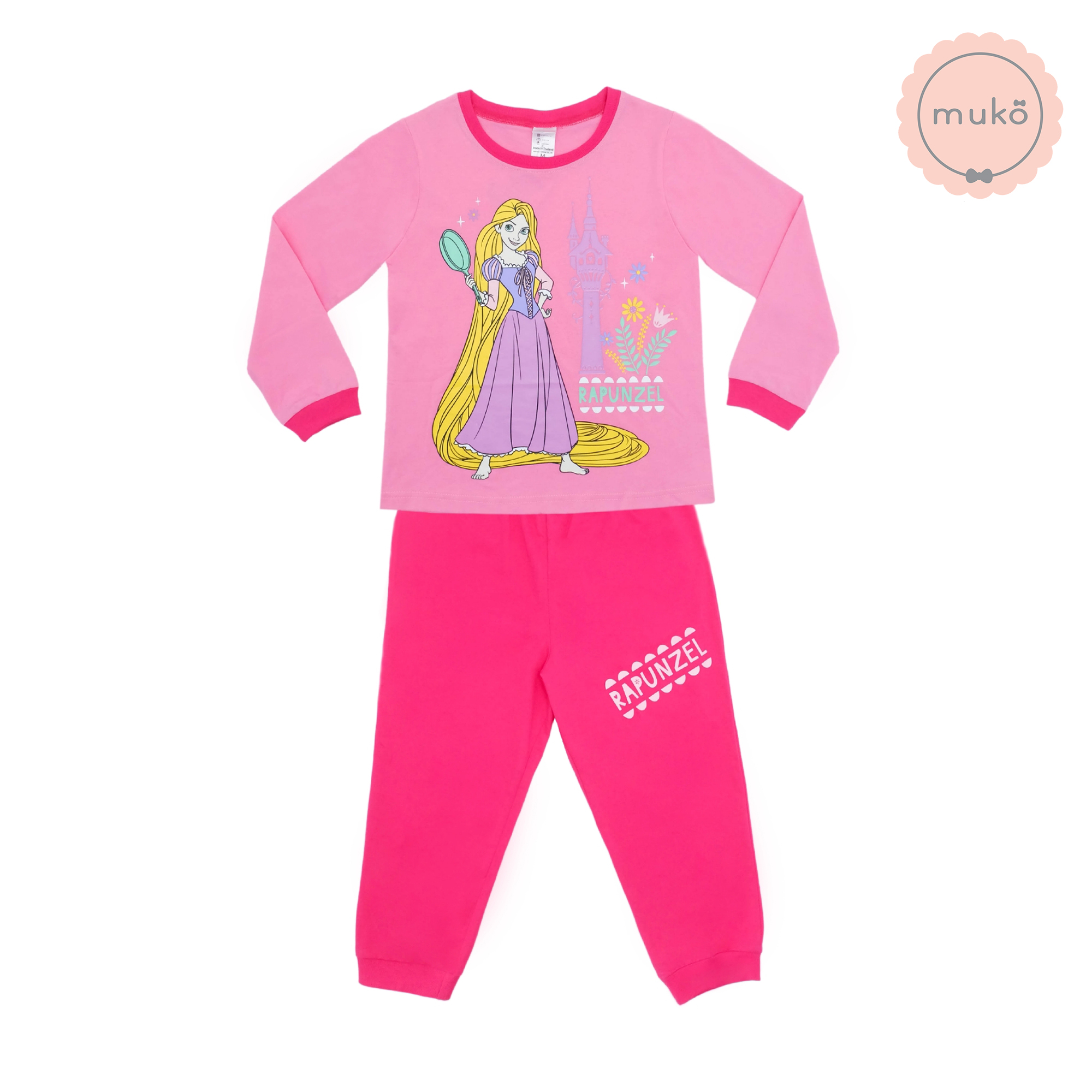 ชุดเด็ก 5-6 ขวบ แขนยาว-ขายาว (Size M) DPC127-10-XL-Pink M ลาย เจ้าหญิงราพันเซล Rapunzel สีชมพู