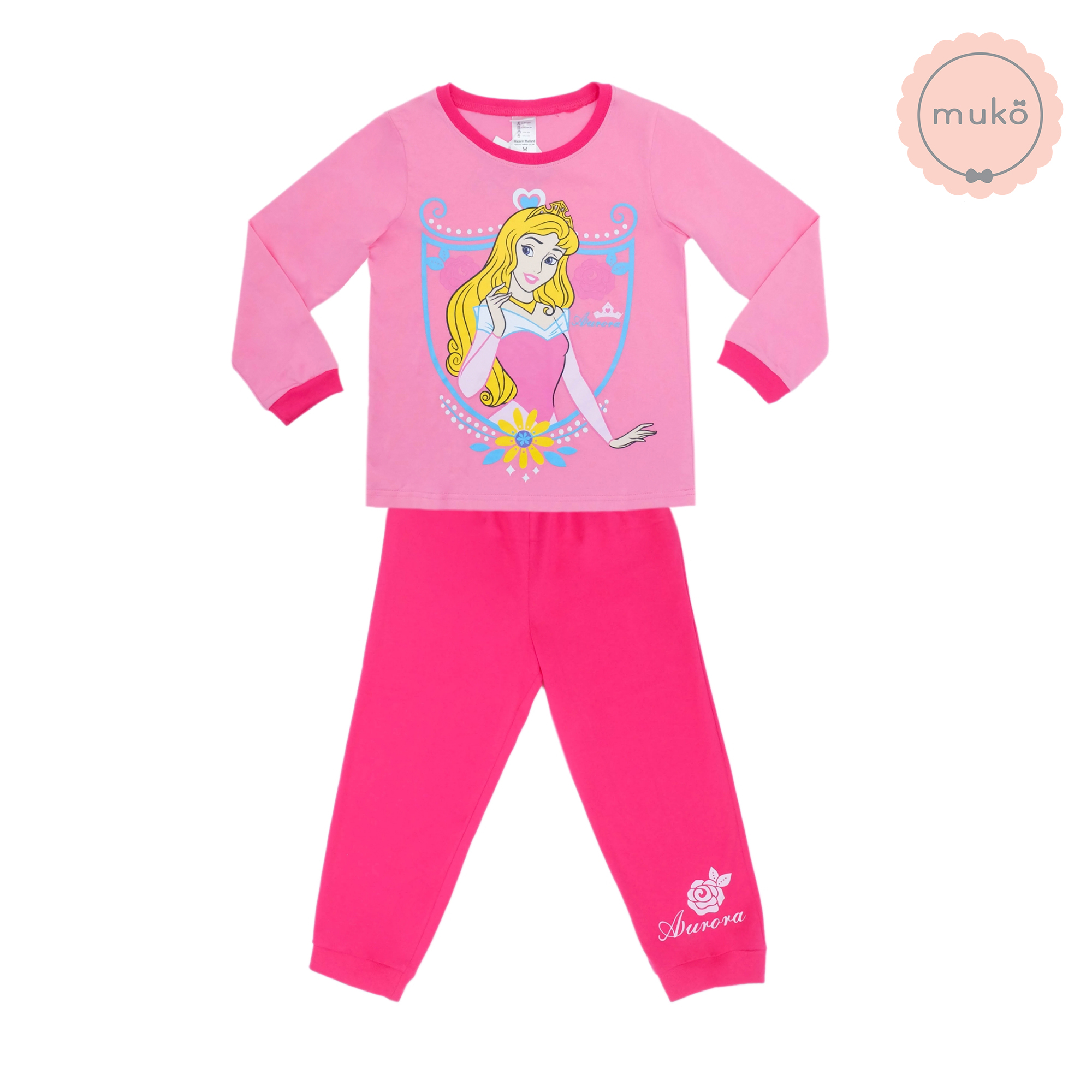 ชุดเด็ก 5-6 ขวบ แขนยาว-ขายาว (Size M) DPC127-12-XL-Pink M ลาย เจ้าหญิงออโรร่า Aurora สีชมพู (ชมพูเข้ม)