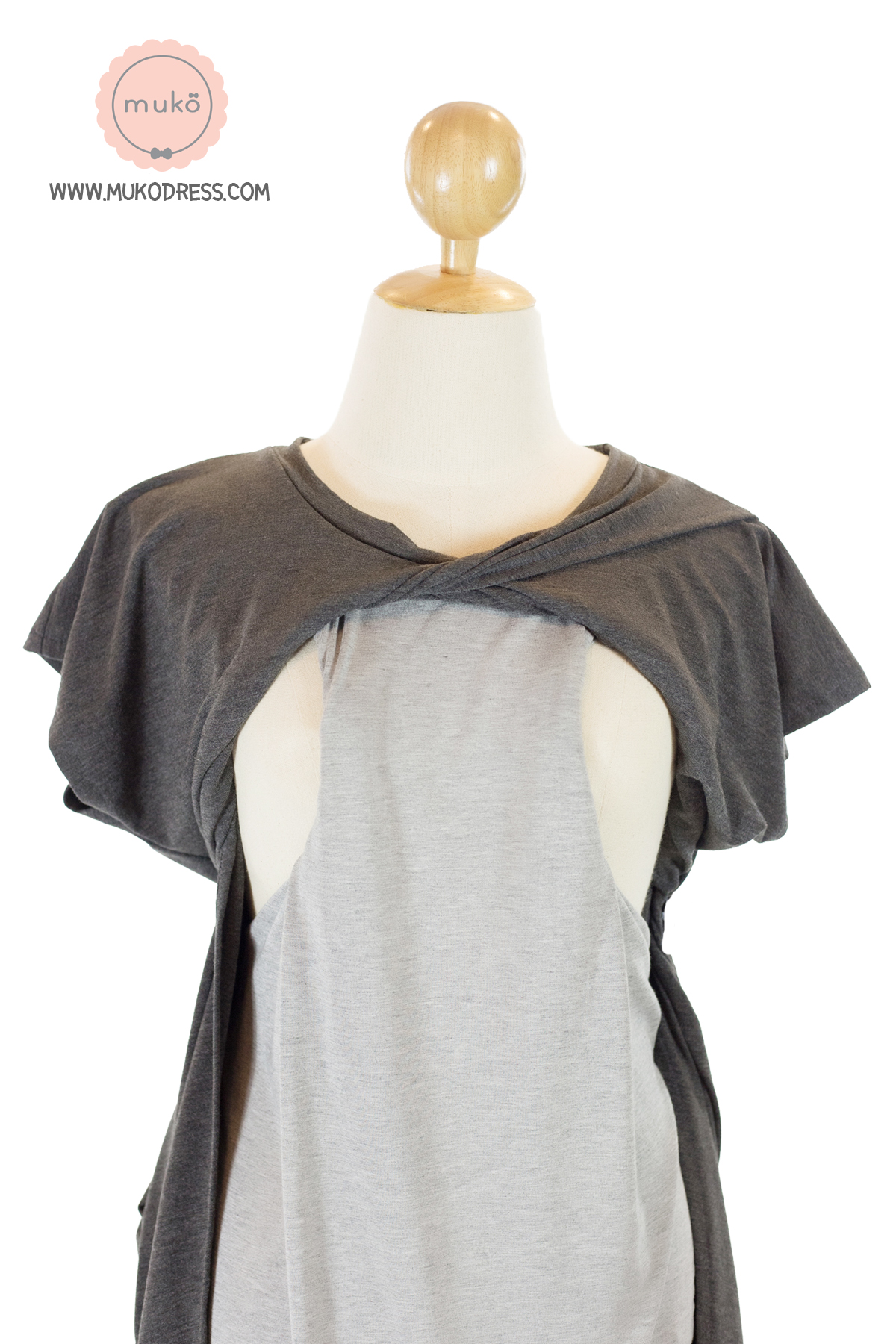 Muko ButterCup ชุดให้นม คลุมท้อง DR16-005 เทาเข้ม-เทาอ่อน