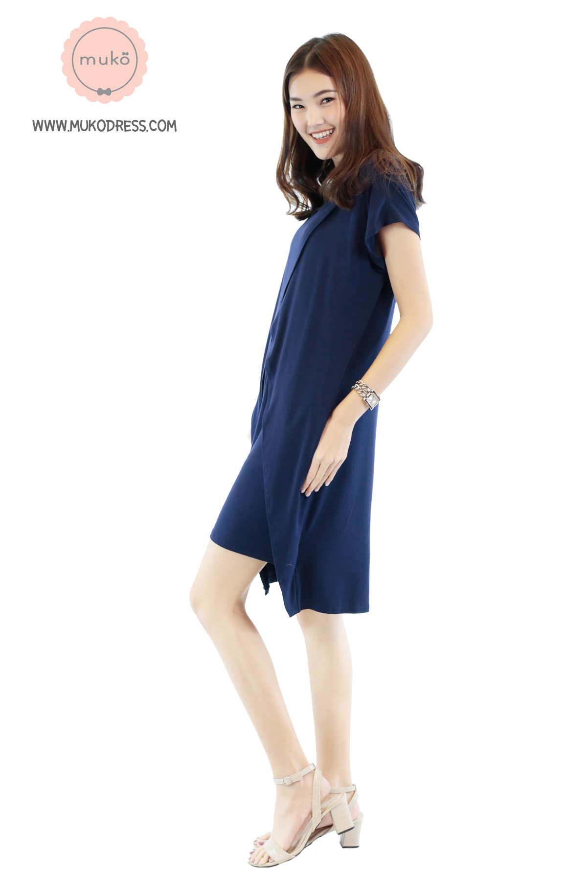 Muko ButterCup ชุดให้นม คลุมท้อง DR16-006 กรมล้วน