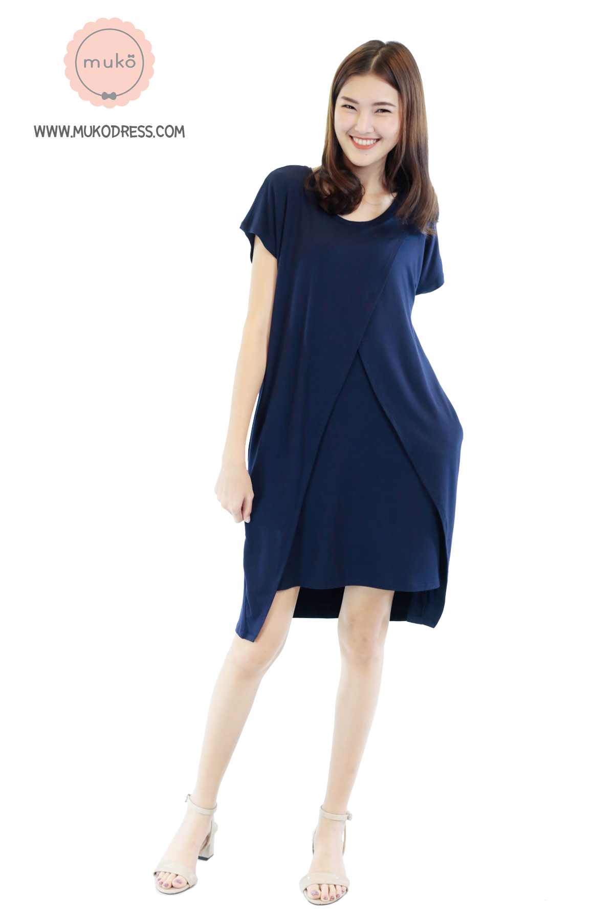Muko ButterCup ชุดให้นม คลุมท้อง DR16-006 กรมล้วน