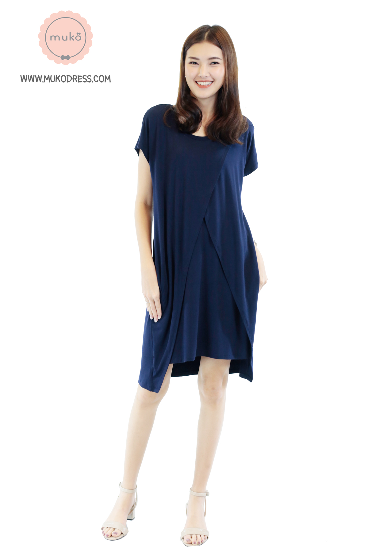 Muko ButterCup ชุดให้นม คลุมท้อง DR16-006 กรมล้วน