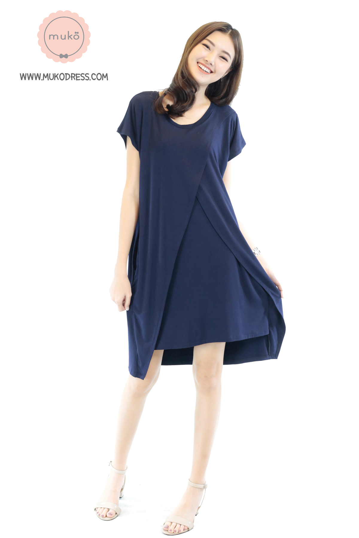 Muko ButterCup ชุดให้นม คลุมท้อง DR16-006 กรมล้วน
