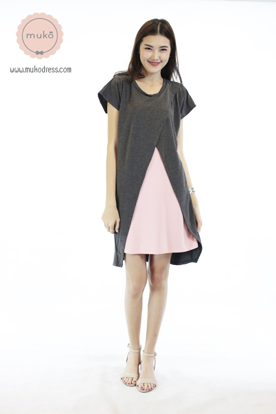 Muko ButterCup ชุดให้นม คลุมท้อง DR16-012 เทาเข้ม-ชมพู Muko ButterCup ชุดให้นม คลุมท้อง DR16-012 เทาเข้ม-ชมพู