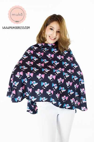 Muko Nursing Cover ผ้าคลุมให้นม AA04-017 กรมลายปลาชมพู