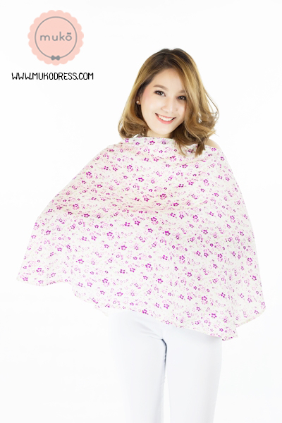 Muko Nursing Cover ผ้าคลุมให้นม AA04-021 ขาวดอกม่วง