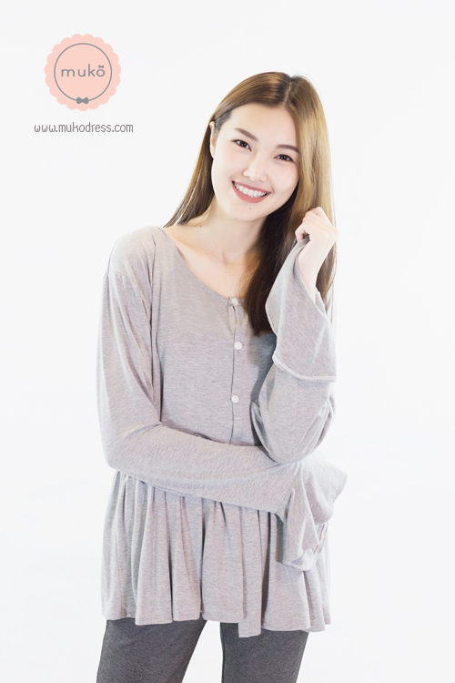 Muko Brooklyn Cardigan เสื้อคลุม แขนระบายอกระบาย AB05-001 สีเทาอ่อน Muko Brooklyn Cardigan เสื้อคลุม แขนระบายอกระบาย AB05-001 สีเทาอ่อน