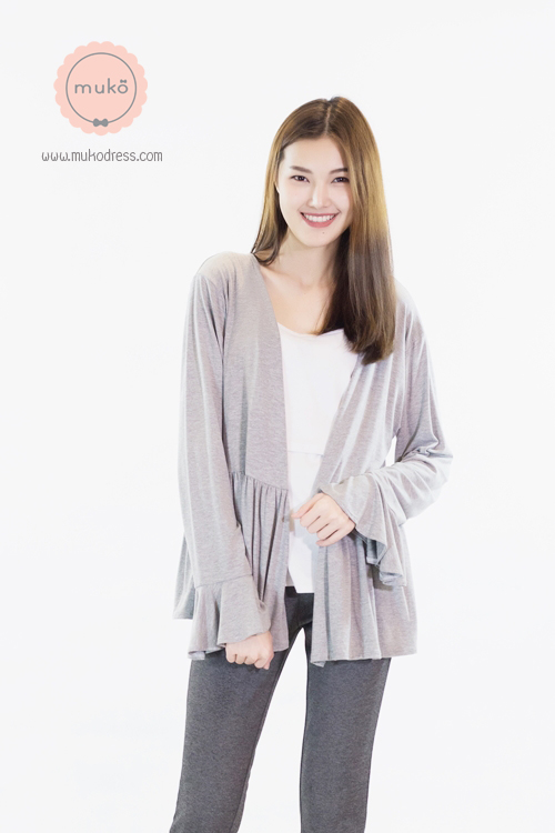 Muko Brooklyn Cardigan เสื้อคลุม แขนระบายอกระบาย AB05-001 สีเทาอ่อน Muko Brooklyn Cardigan เสื้อคลุม แขนระบายอกระบาย AB05-001 สีเทาอ่อน