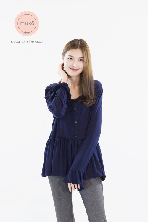 Muko Brooklyn Cardigan เสื้อคลุม แขนระบายอกระบาย AB05-002 สีกรม