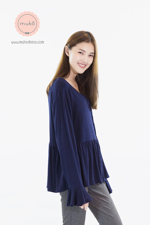 Muko Brooklyn Cardigan เสื้อคลุม แขนระบายอกระบาย AB05-002 สีกรม