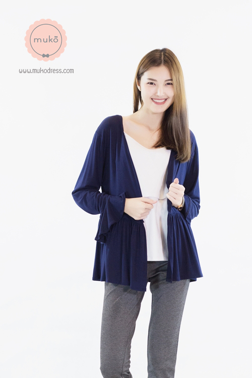 Muko Brooklyn Cardigan เสื้อคลุม แขนระบายอกระบาย AB05-002 สีกรม
