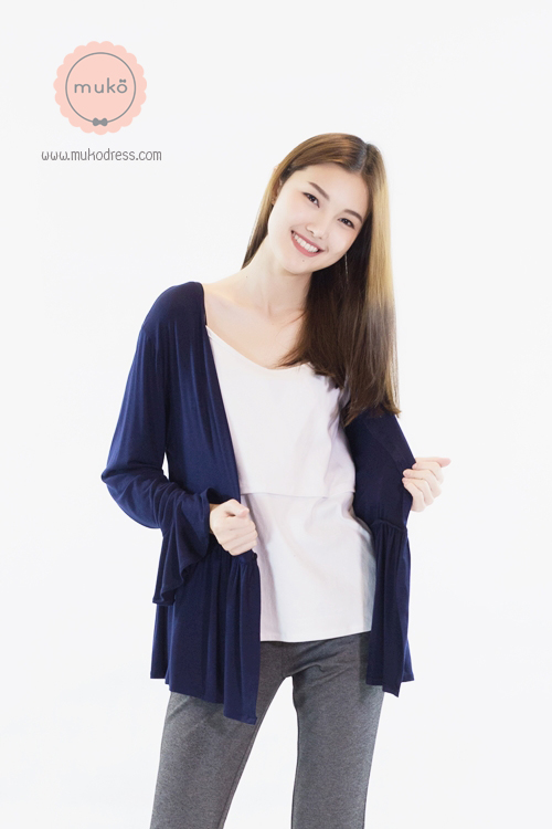Muko Brooklyn Cardigan เสื้อคลุม แขนระบายอกระบาย AB05-002 สีกรม