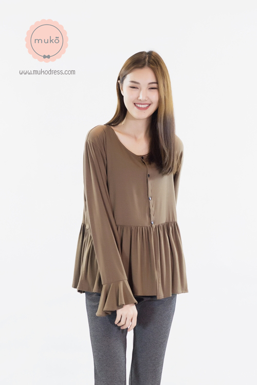 Muko Brooklyn Cardigan เสื้อคลุม แขนระบายอกระบาย AB05-003 สีน้ำตาล