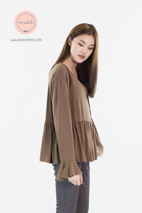 Muko Brooklyn Cardigan เสื้อคลุม แขนระบายอกระบาย AB05-003 สีน้ำตาล
