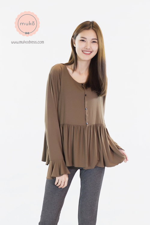 Muko Brooklyn Cardigan เสื้อคลุม แขนระบายอกระบาย AB05-003 สีน้ำตาล