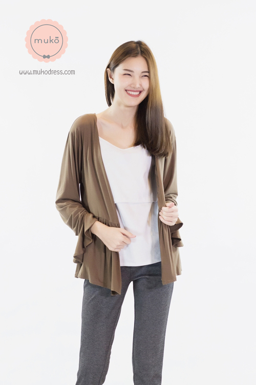 Muko Brooklyn Cardigan เสื้อคลุม แขนระบายอกระบาย AB05-003 สีน้ำตาล