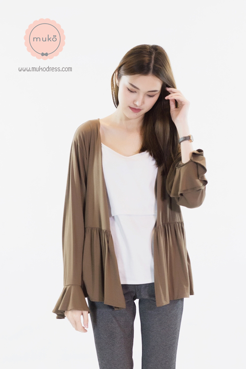 Muko Brooklyn Cardigan เสื้อคลุม แขนระบายอกระบาย AB05-003 สีน้ำตาล