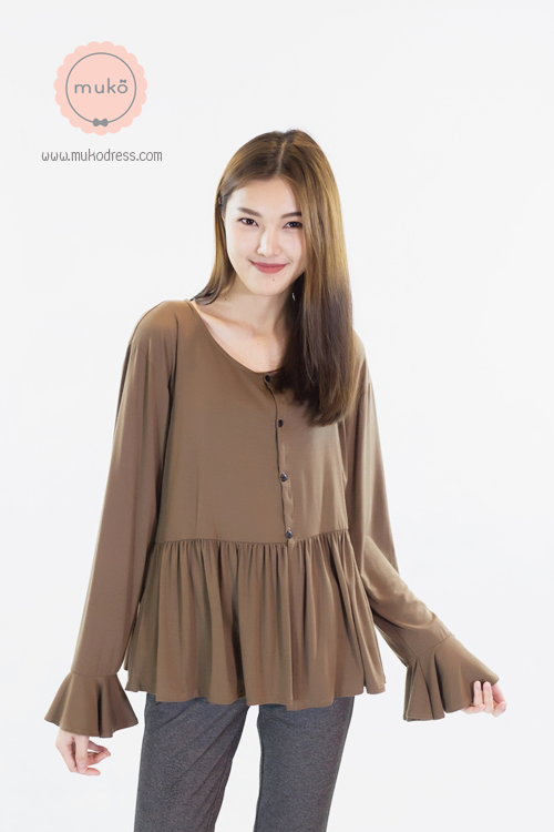 Muko Brooklyn Cardigan เสื้อคลุม แขนระบายอกระบาย AB05-003 สีน้ำตาล