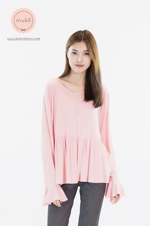 Muko Brooklyn Cardigan เสื้อคลุม แขนระบายอกระบาย AB05-004 สีชมพู