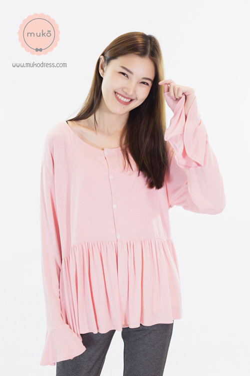 Muko Brooklyn Cardigan เสื้อคลุม แขนระบายอกระบาย AB05-004 สีชมพู
