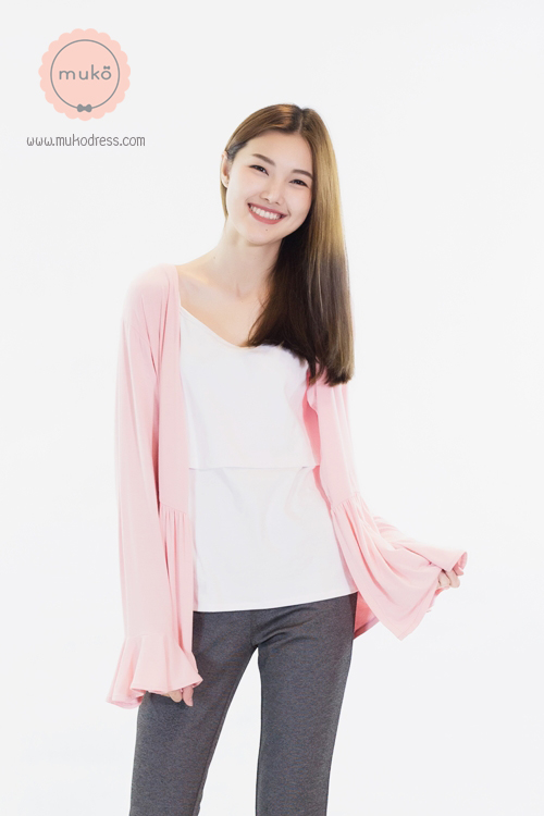 Muko Brooklyn Cardigan เสื้อคลุม แขนระบายอกระบาย AB05-004 สีชมพู