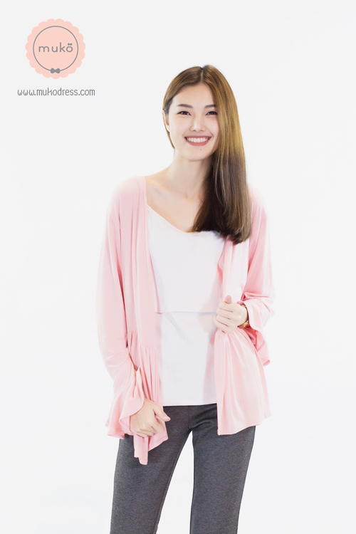 Muko Brooklyn Cardigan เสื้อคลุม แขนระบายอกระบาย AB05-004 สีชมพู