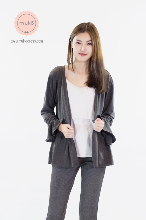 Muko Brooklyn Cardigan เสื้อคลุม แขนระบายอกระบาย AB05-006 สีเทาเข้ม Muko Brooklyn Cardigan เสื้อคลุม แขนระบายอกระบาย AB05-006 สีเทาเข้ม