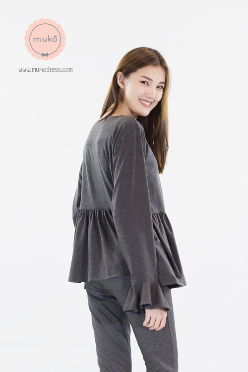 Muko Brooklyn Cardigan เสื้อคลุม แขนระบายอกระบาย AB05-006 สีเทาเข้ม Muko Brooklyn Cardigan เสื้อคลุม แขนระบายอกระบาย AB05-006 สีเทาเข้ม