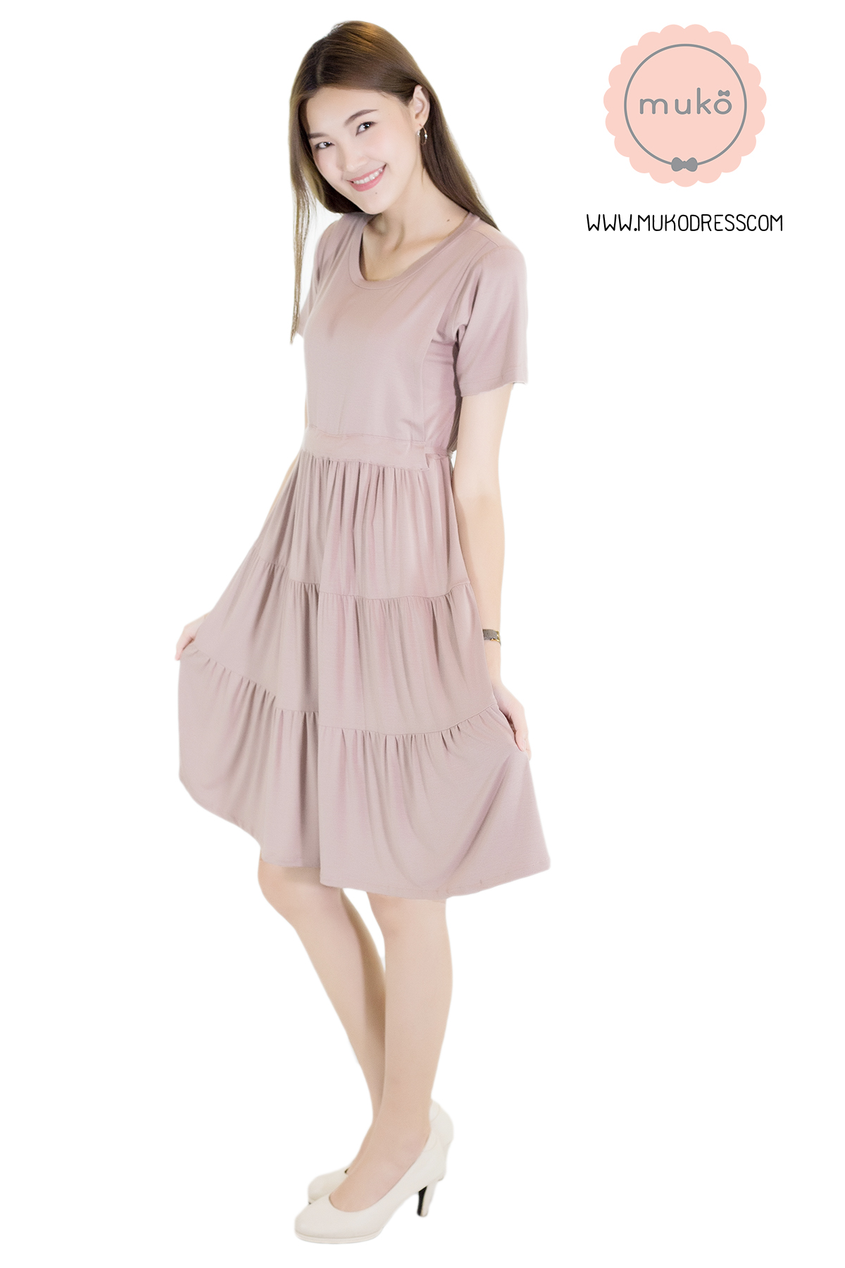 Muko Bello Betty เดรสให้นม คลุมท้อง DR02-007 สีลาเต้