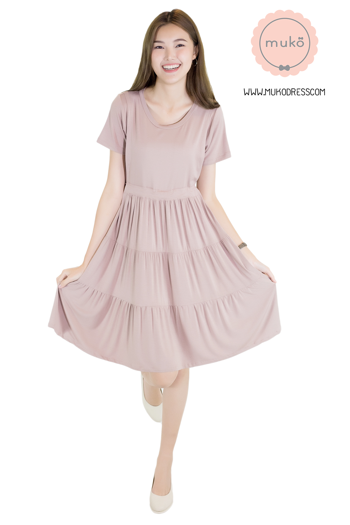 Muko Bello Betty เดรสให้นม คลุมท้อง DR02-007 สีลาเต้