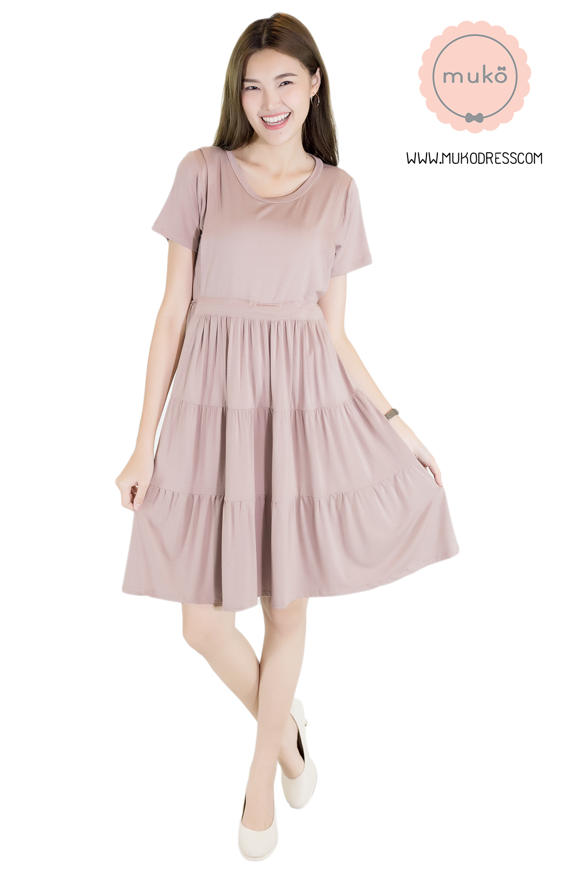 Muko Bello Betty เดรสให้นม คลุมท้อง DR02-007 สีลาเต้