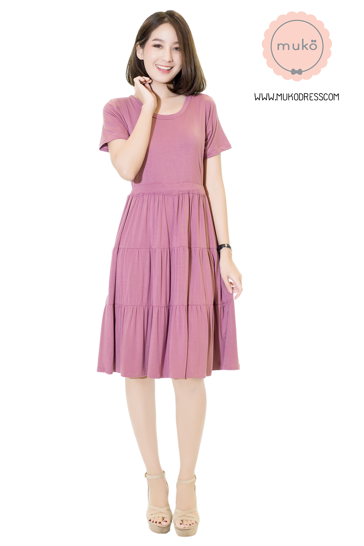 Muko Bello Betty เดรสให้นม คลุมท้อง DR02-009 กะปิ Muko Bello Betty เดรสให้นม คลุมท้อง DR02-009 กะปิ