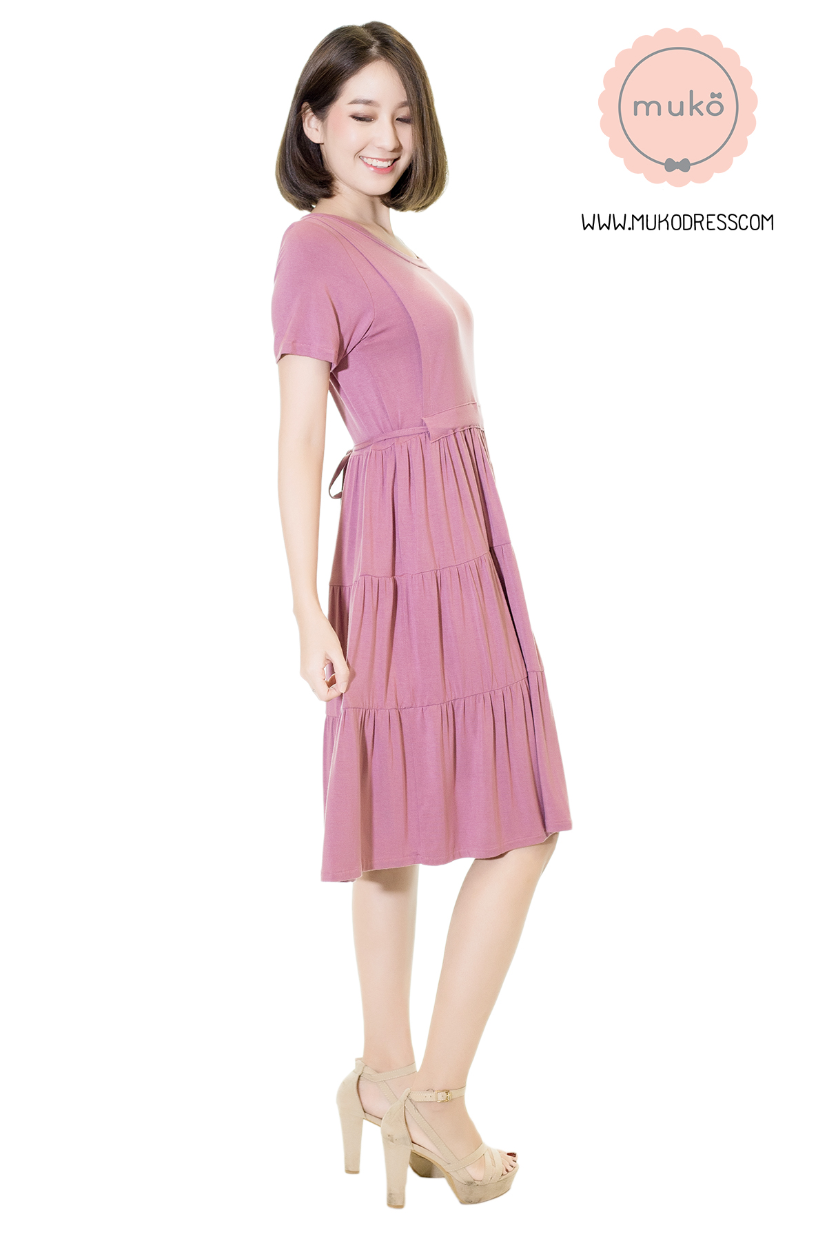 Muko Bello Betty เดรสให้นม คลุมท้อง DR02-009 กะปิ Muko Bello Betty เดรสให้นม คลุมท้อง DR02-009 กะปิ