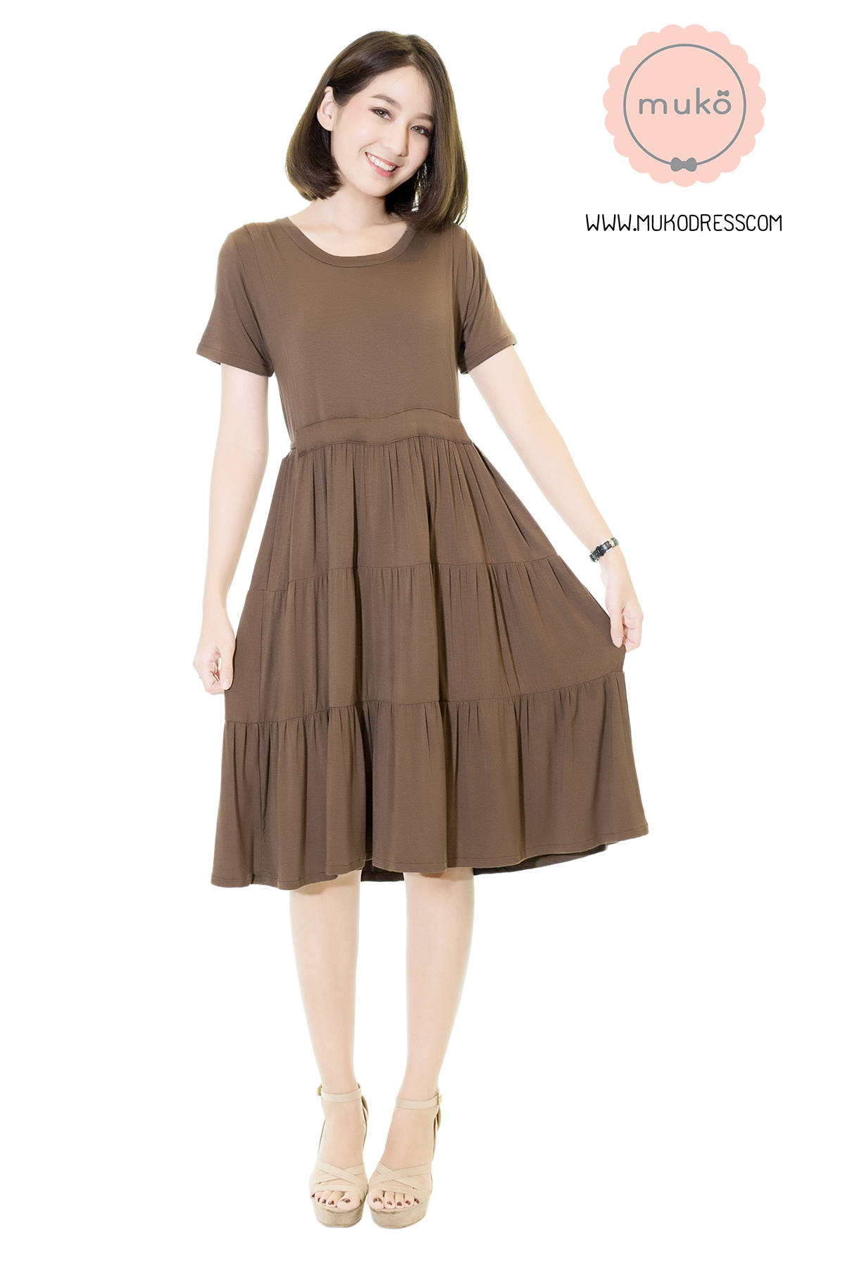 Muko Bello Betty เดรสให้นม คลุมท้อง DR02-010 สีน้ำตาล