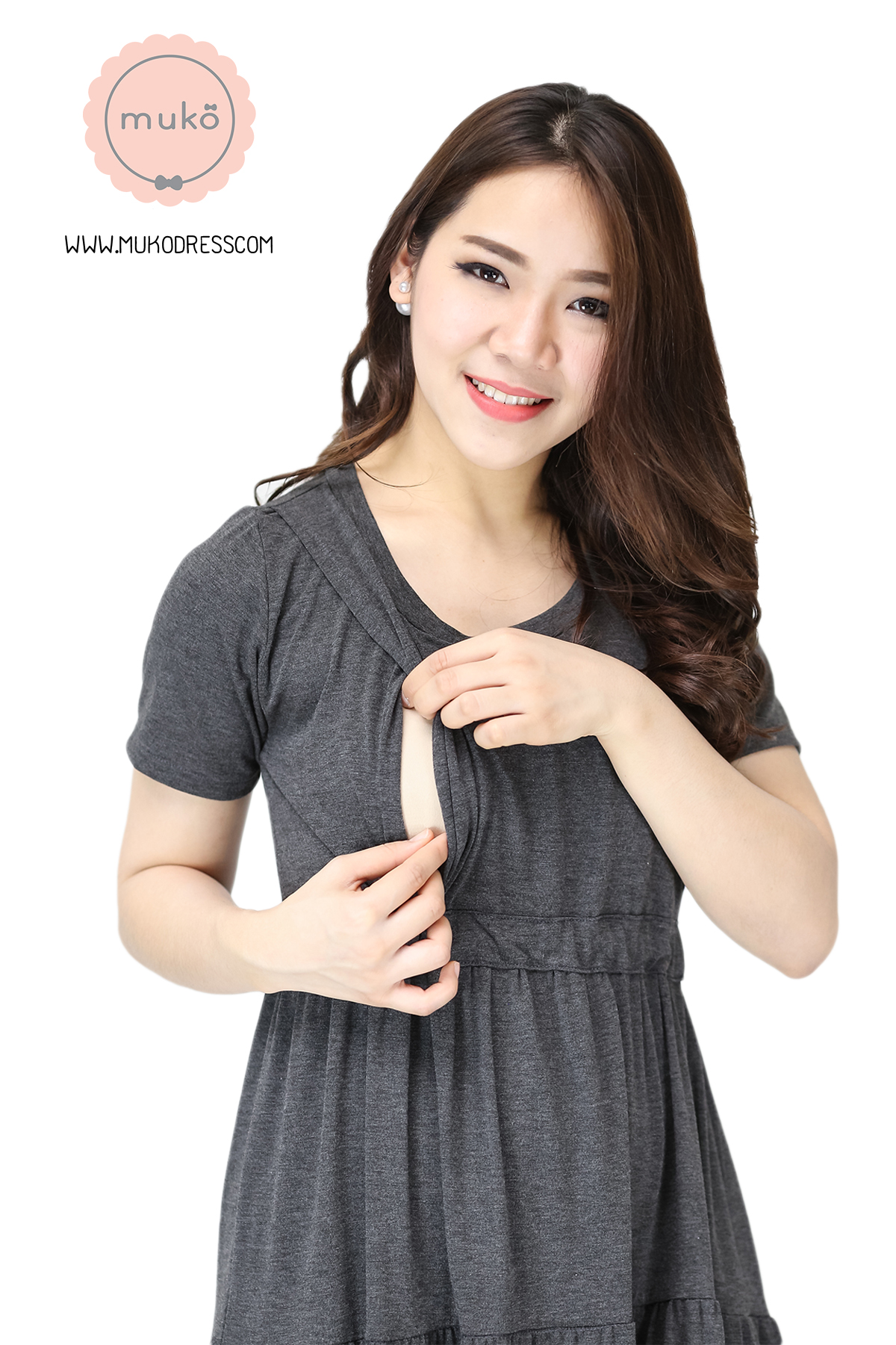 Muko Betty เดรสเปิดให้นม คลุมท้อง DR06-003 สีเทาเข้ม Muko Betty เดรสเปิดให้นม คลุมท้อง DR06-003 สีเทาเข้ม