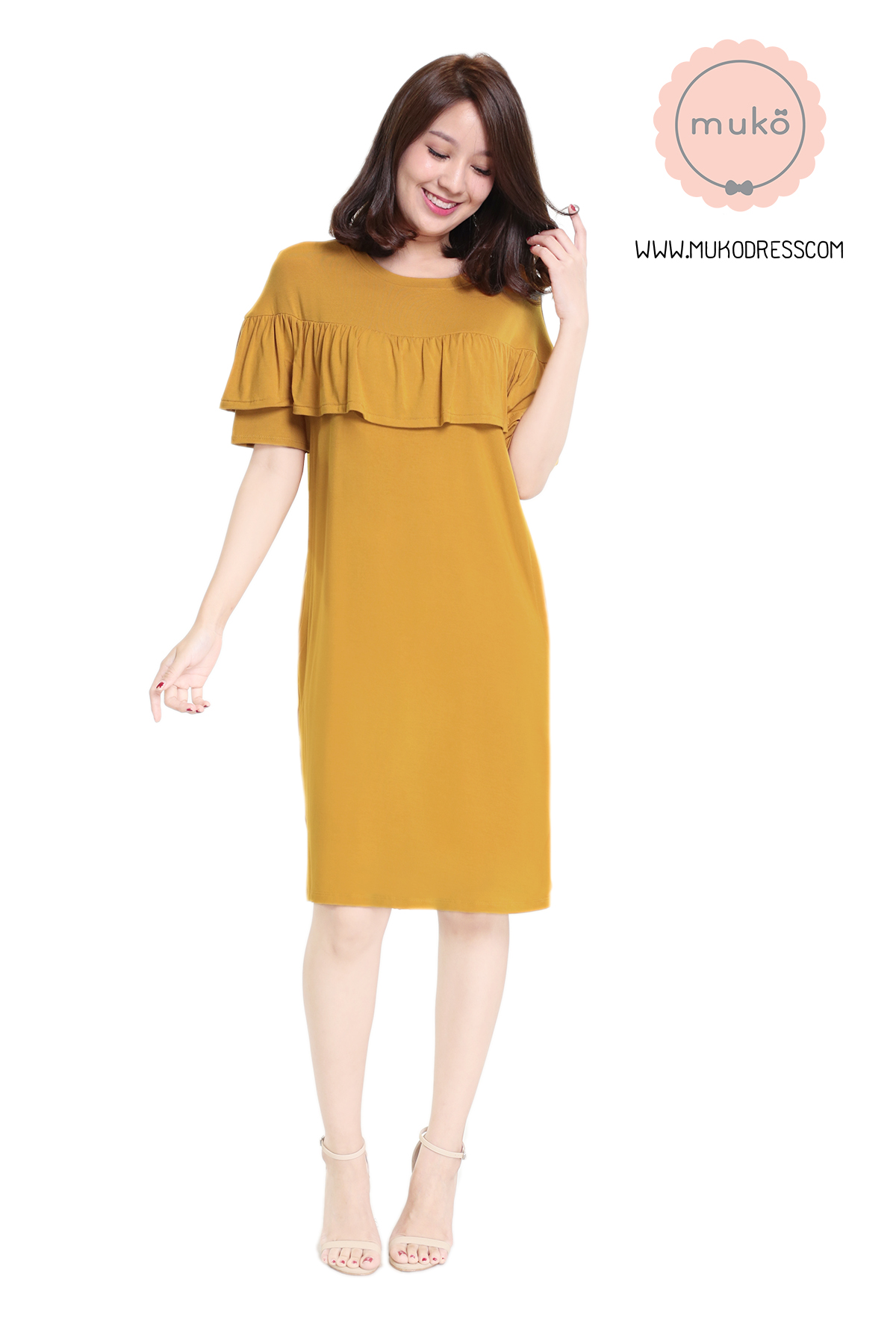 Muko Madison เดรสให้นม คลุมท้อง DR28-012 เหลืองมัสตาร์ด Muko Madison เดรสให้นม คลุมท้อง DR28-012 เหลืองมัสตาร์ด