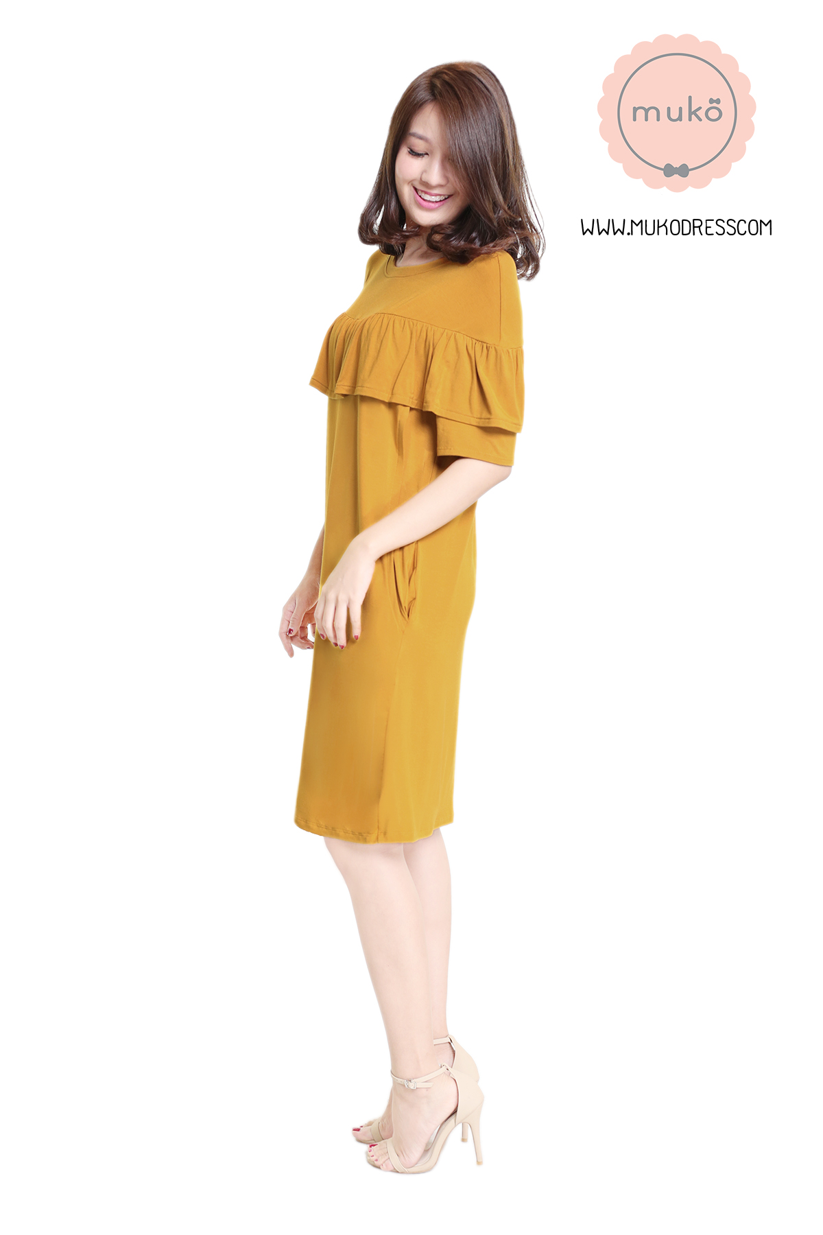Muko Madison เดรสให้นม คลุมท้อง DR28-012 เหลืองมัสตาร์ด Muko Madison เดรสให้นม คลุมท้อง DR28-012 เหลืองมัสตาร์ด