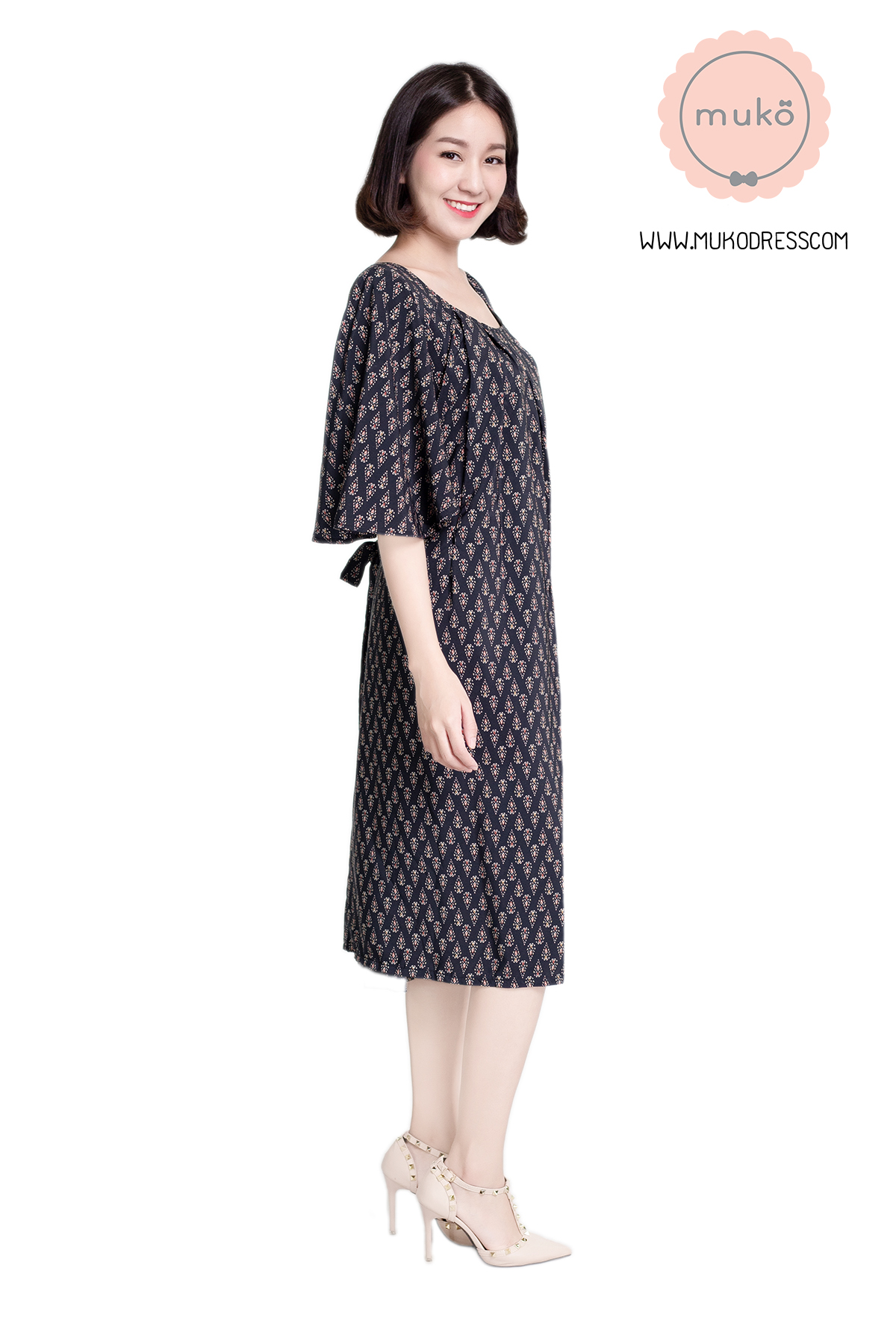 Muko Casey เดรสให้นม คลุมท้อง DZ25-002 ดำลายไทย