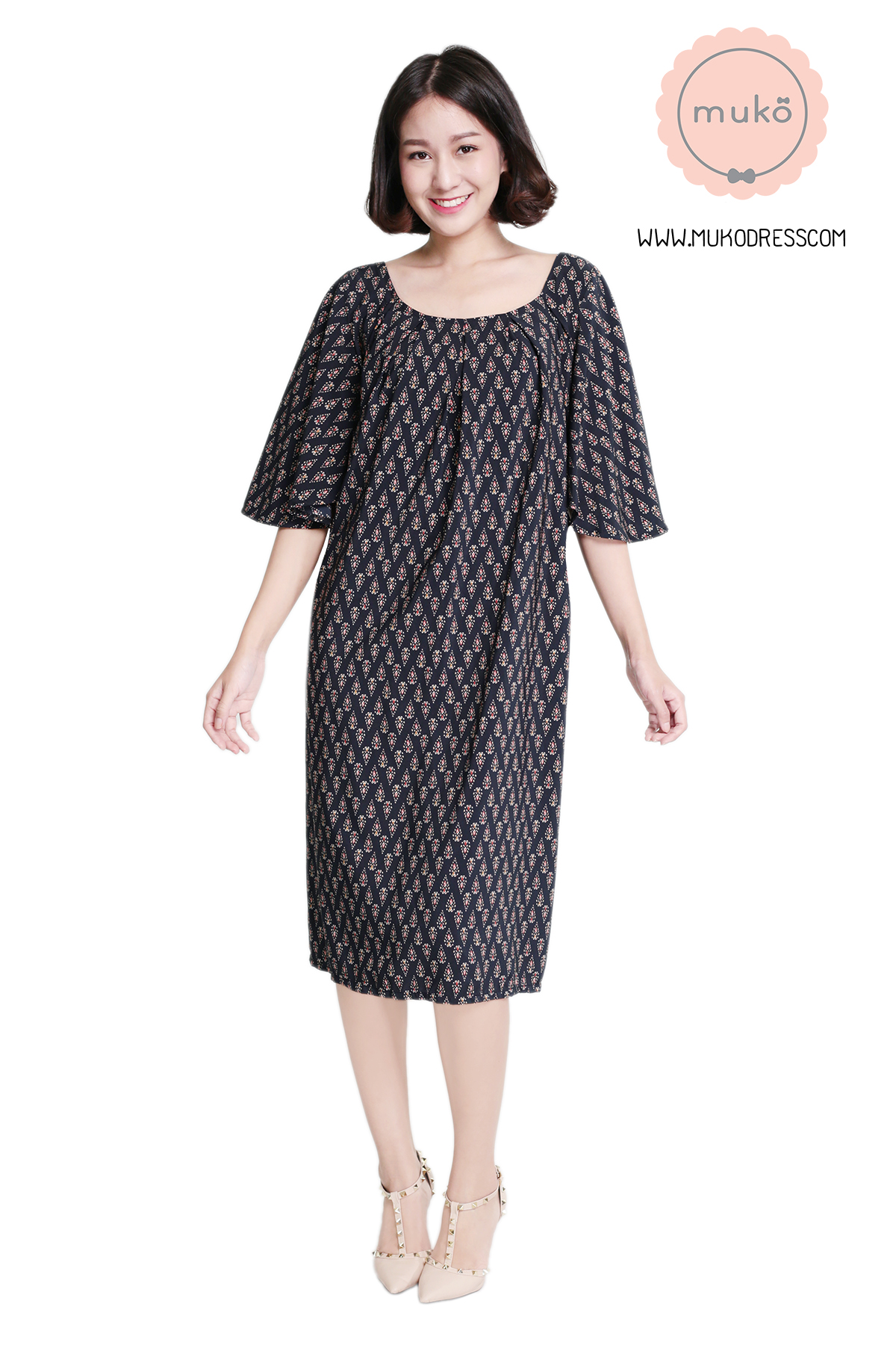 Muko Casey เดรสให้นม คลุมท้อง DZ25-002 ดำลายไทย