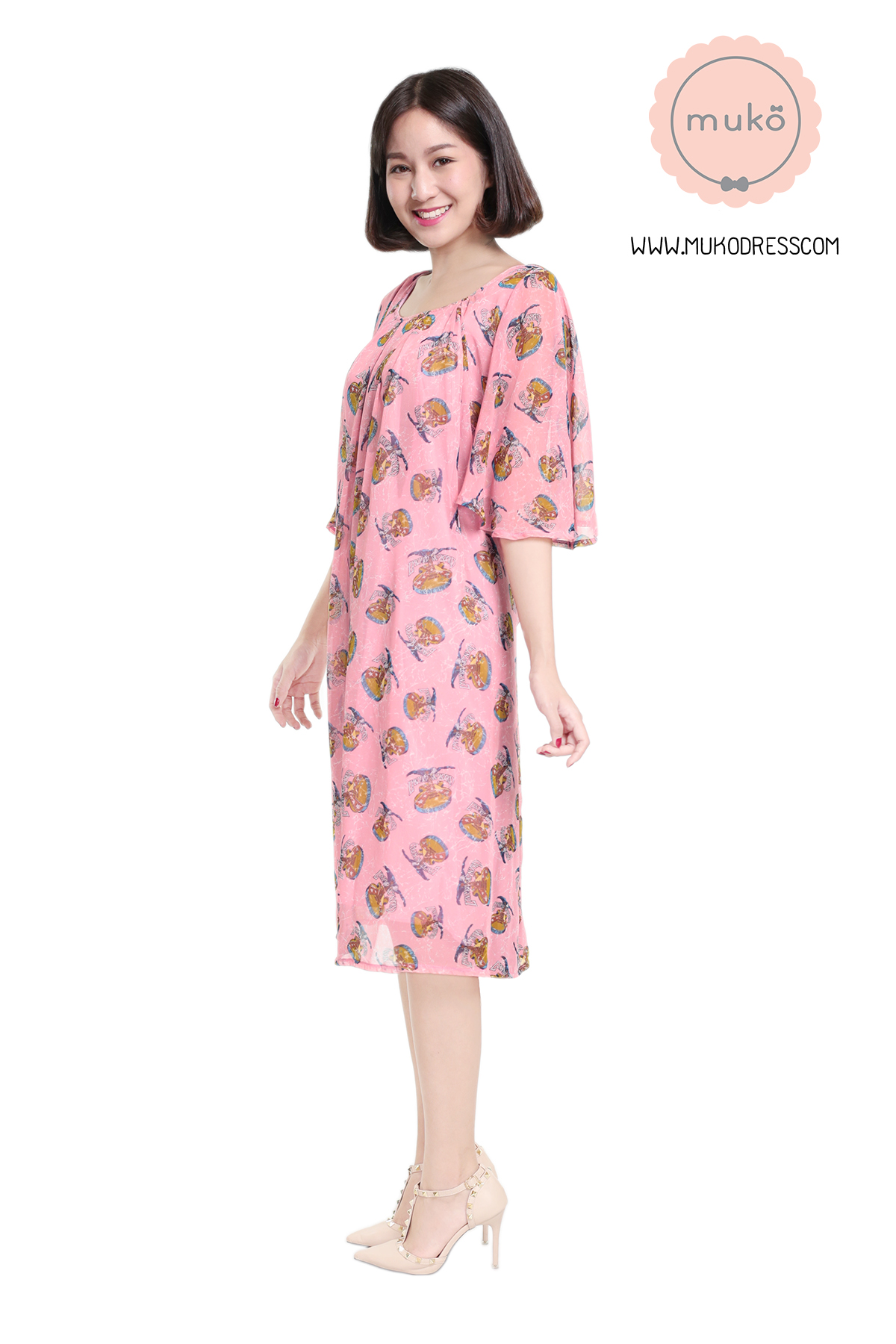 Muko Casey เดรสให้นม คลุมท้อง DZ25-007 ชมพูนก