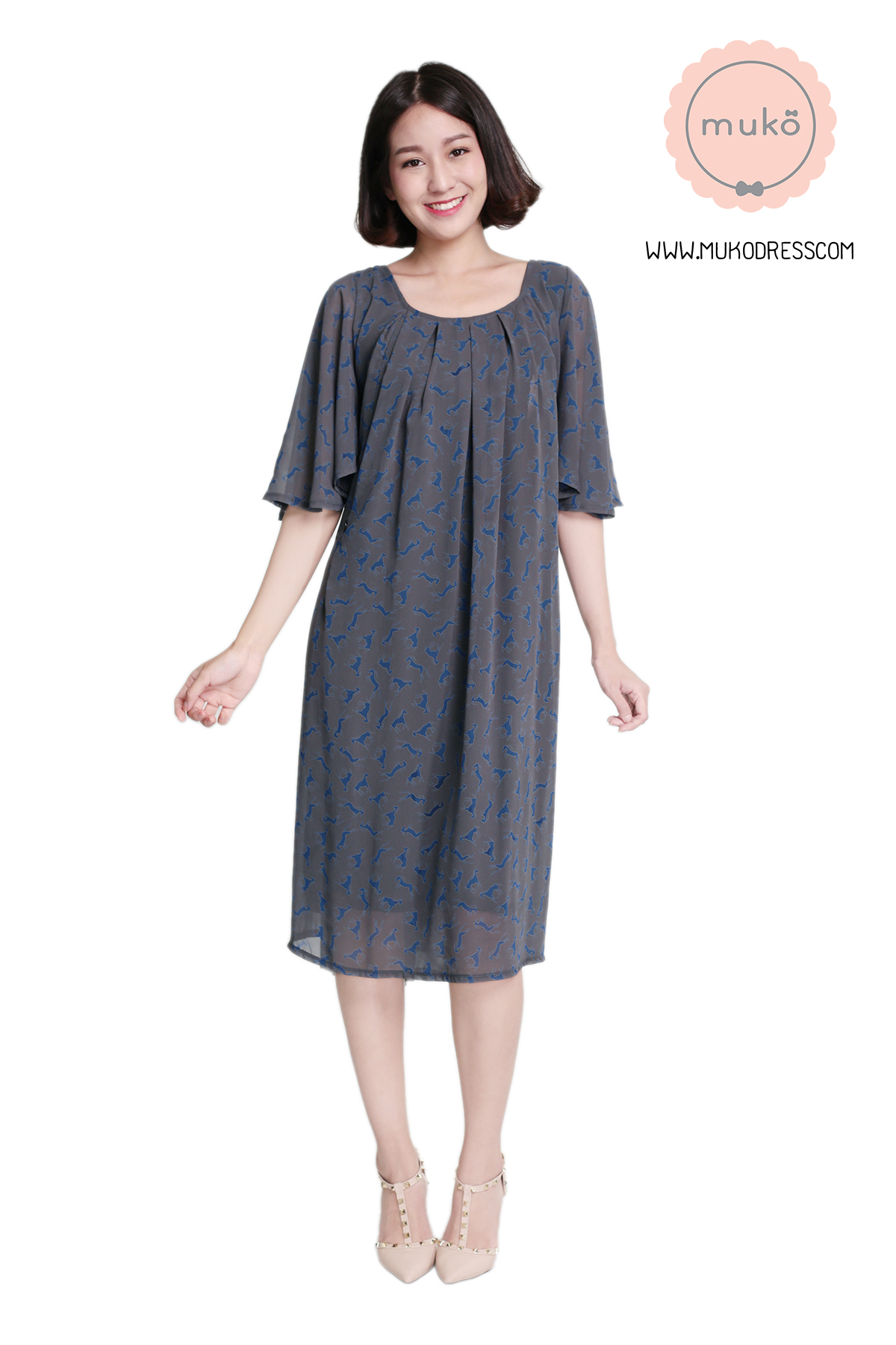 Muko Casey เดรสให้นม คลุมท้อง DZ25-009 เทาแพะ