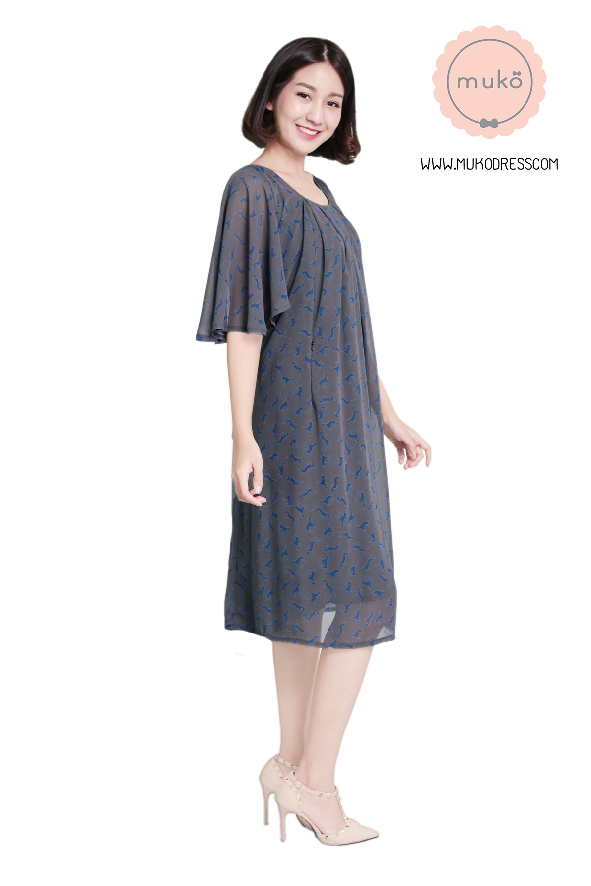 Muko Casey เดรสให้นม คลุมท้อง DZ25-009 เทาแพะ