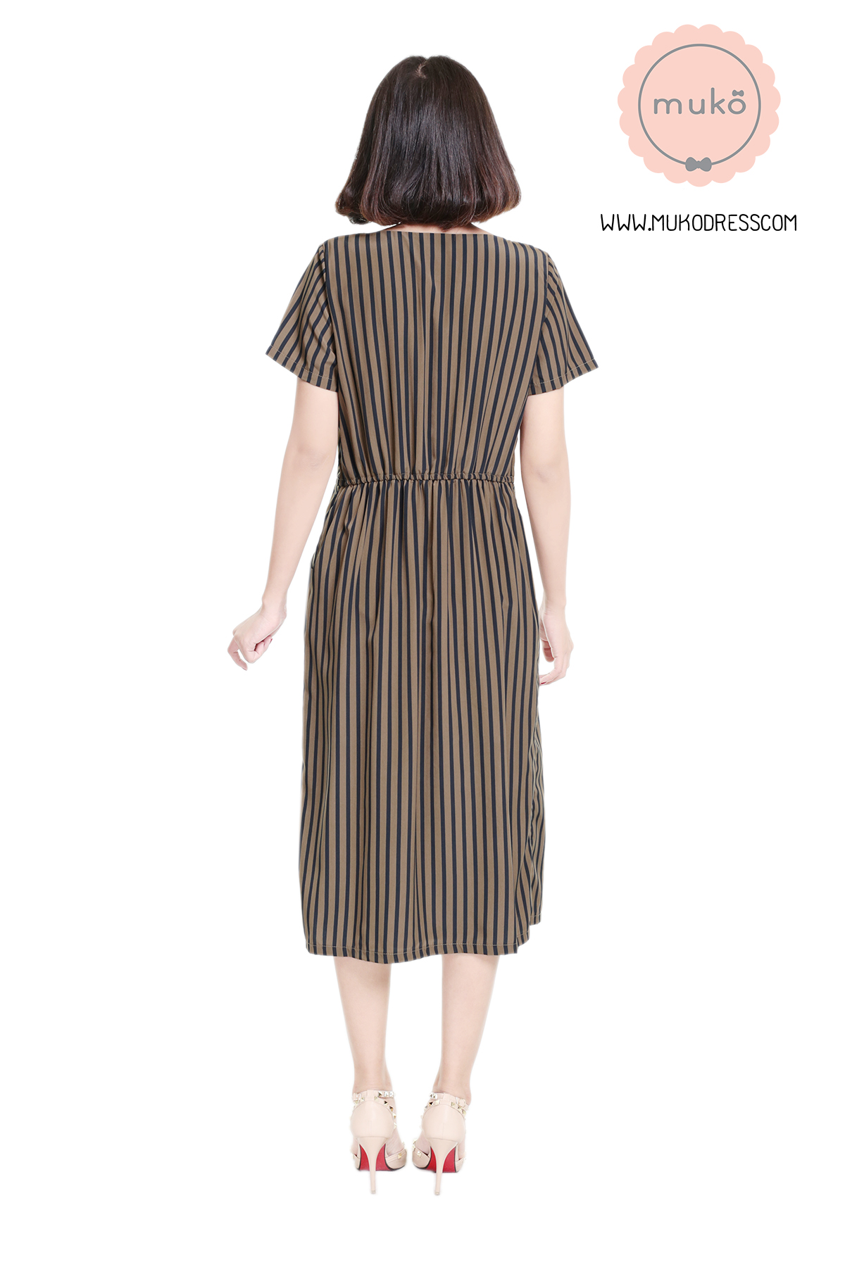 Muko PrimRose เดรสให้นม คลุมท้อง DZ12-025  น้ำตาลกรม