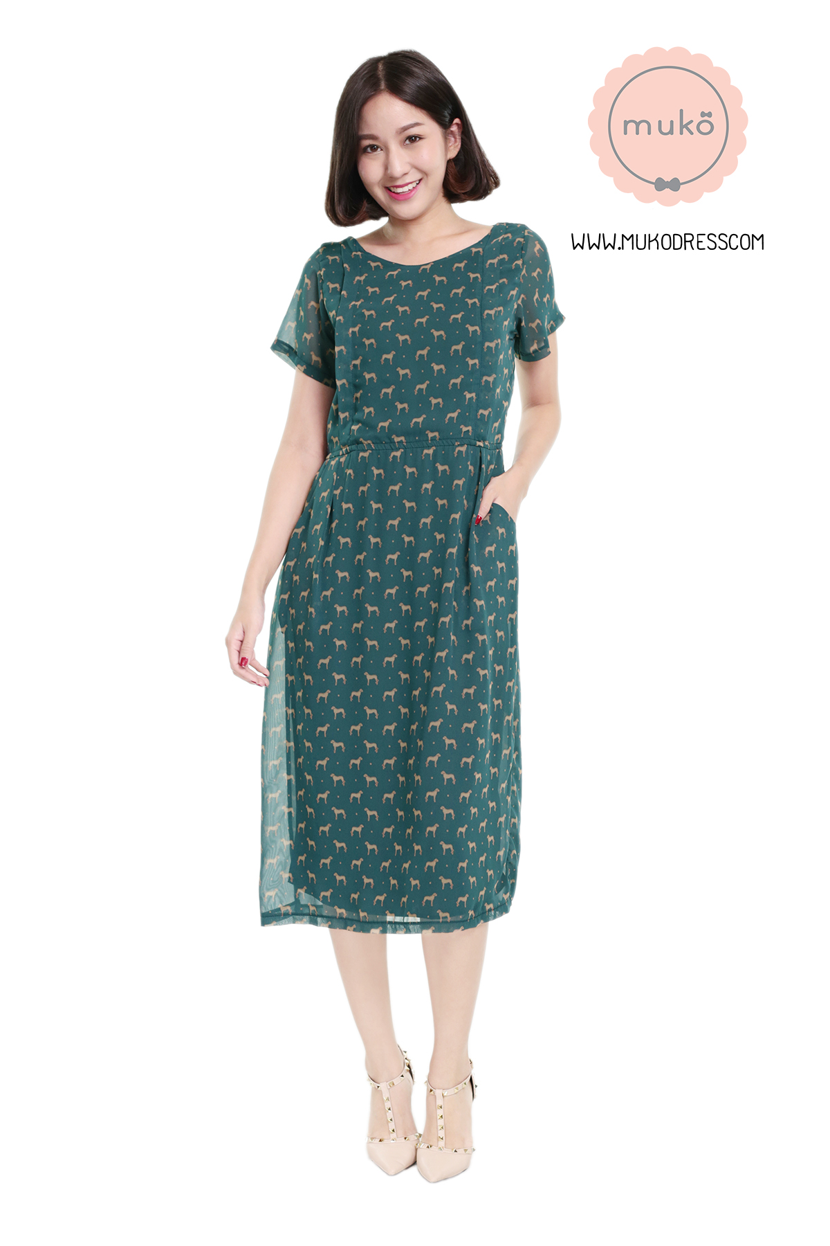 Muko PrimRose เดรสให้นม คลุมท้อง DZ12-027 เขียวสุนัข