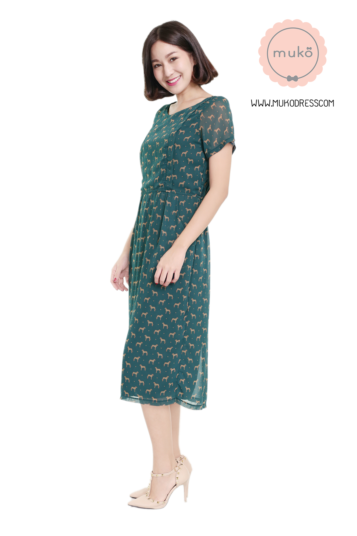 Muko PrimRose เดรสให้นม คลุมท้อง DZ12-027 เขียวสุนัข