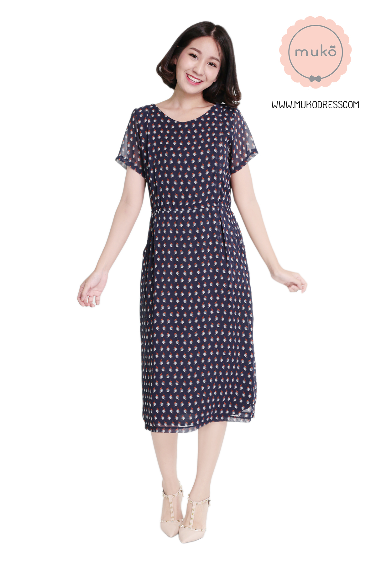 Muko PrimRose เดรสให้นม คลุมท้อง DZ12-028 กรมผมสีส้ม
